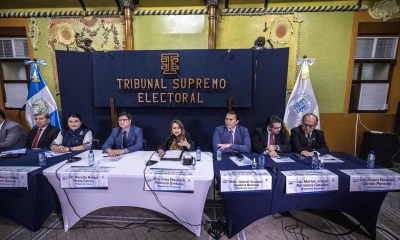 Los magistrados del Tribunal Supremo Electoral de Guatemala fueron registrados este lunes, 28 de agosto, durante una conferencia de prensa, en Ciudad de Guatemala (Guatemala). EFE/Esteban Biba