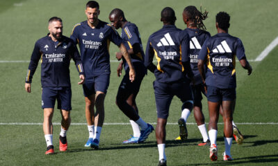 Los jugadores del Real Madrid, durante el entrenamiento del equipo en Valdebebas de cara al partido que disputa ante el Girona. EFE/ Javier Lizon
