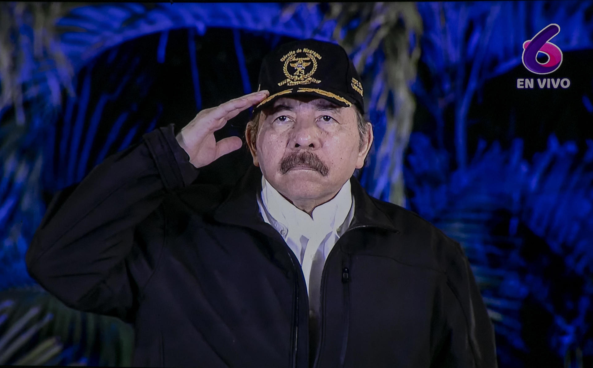Fotografía de archivo de una captura de una pantalla que muestra al presidente de Nicaragua Daniel Ortega. EFE/Jorge Torres