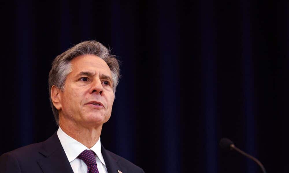 Washington Dc (United States), 29/09/2023.- US Secretary of State Antony Blinken speaks during a press conference with Mexican Foreign Secretary Alicia Barcena(not pictured) at the State Department in Washington, DC, USA, 29 September 2023. EFE/EPA/WILL OLIVER