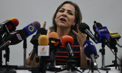 La empresaria María Carolina Uzcátegui ofrece una rueda de prensa hoy, en Caracas (Venezuela). EFE/Miguel Gutiérrez