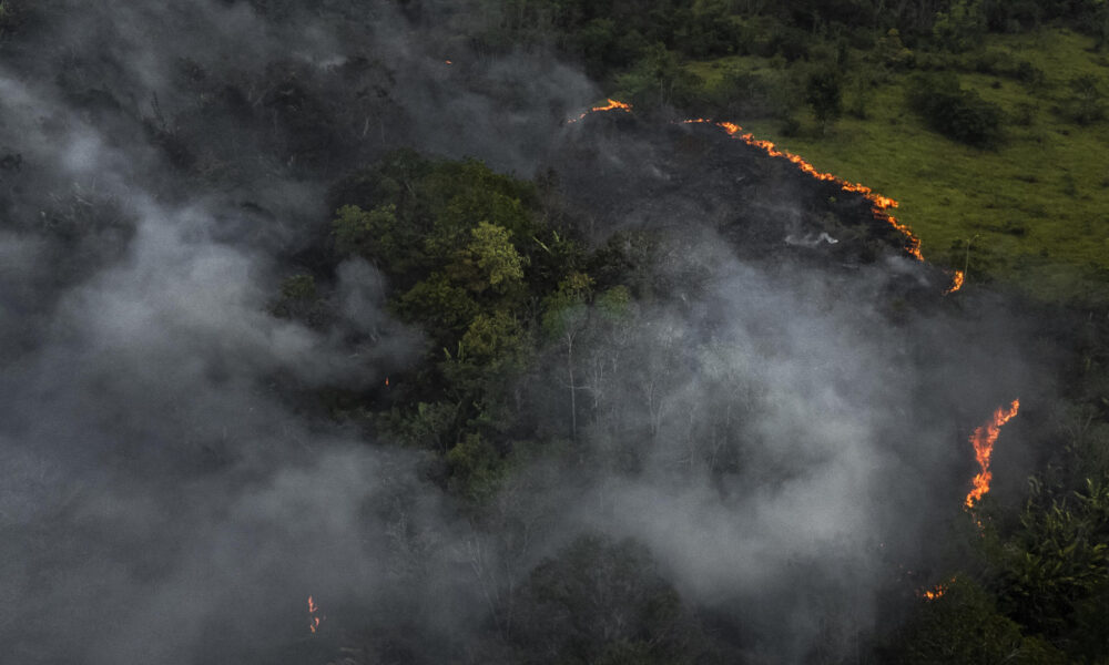 Fotografía aérea muestra, el 7 de septiembre de 2023, uno de los incendios causados en la selva amazónica, en el municipio de Manaquiri cerca a Manaos, estado de Amazonas (Brasil). EFE/ Raphael Alves