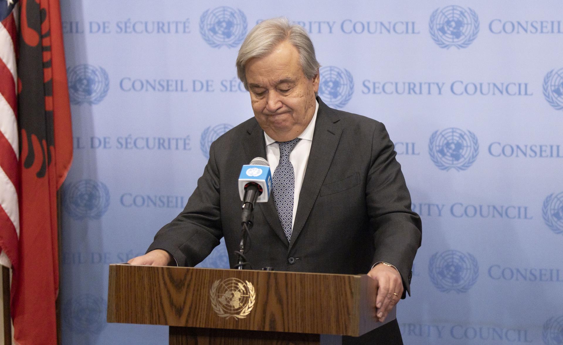 El secretario general de la ONU, António Guterres, habla en una rueda de prensa, este 25 de octubre de 2023, en Nueva York. EFE/ Justin Lane