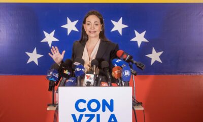 La exdiputada María Corina Machado, ofrece declaraciones a periodistas, el 24 de octubre de 2023, en Caracas (Venezuela). EFE/ Miguel Gutiérrez