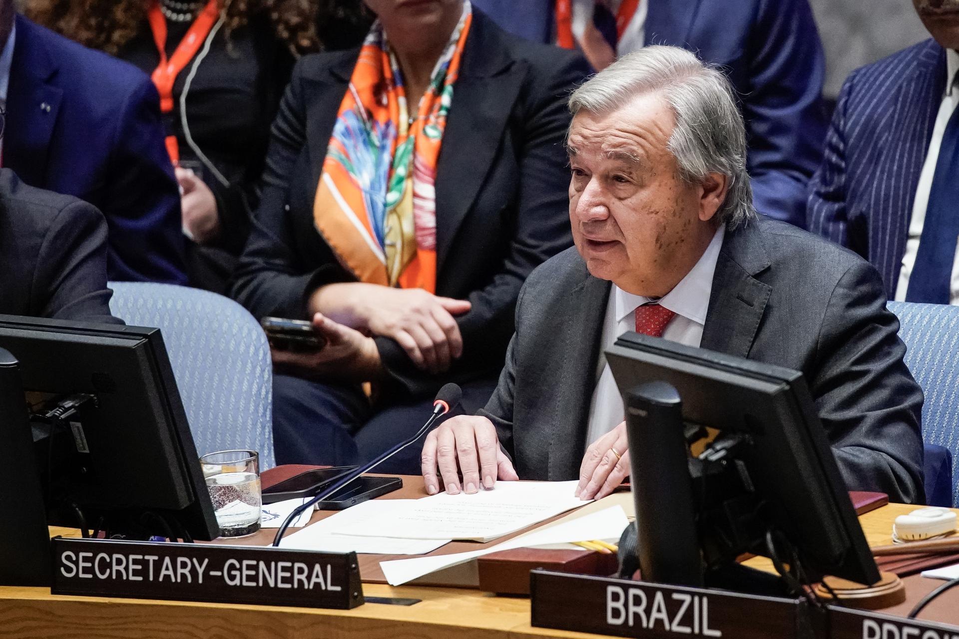 El secretario general de la ONU, António Guterres, habla ante el Consejo de Seguridad, este 24 de octubre de 2023, en Nueva York. EFE/Eduardo Muñoz