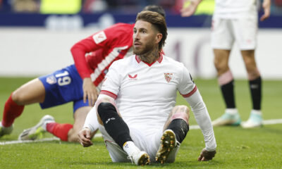 El defensa del Sevilla Sergio Ramos durante el partido de LaLiga que enfrentó al Atlético de Madrid y al Sevilla FC en el Cívitas Metropolitano. EFE/ Chema Moya