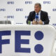 El presidente del FC Barcelona, Joan Laporta, durante una entrevista con EFE este lunes. EFE/Toni Albir