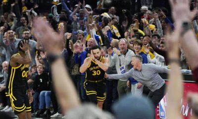 Stephen Curry celebra la victoria de los Golden State Warriors ante los Boston Celtics.  EFE/EPA/JOHN G. MABANGLO