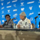 El exjugador de fútbol, el colombiano Víctor Hugo Aristizábal (i), la leyenda mundial del fútbol, Ronaldinho Gaucho (2-i), el cantante Blessd (2-d) y el streamer Westcol hablan durante una rueda de prensa con motivo del "partido de estrellas" en Miami, Florida (EEUU). EFE/Lorenzo Castro