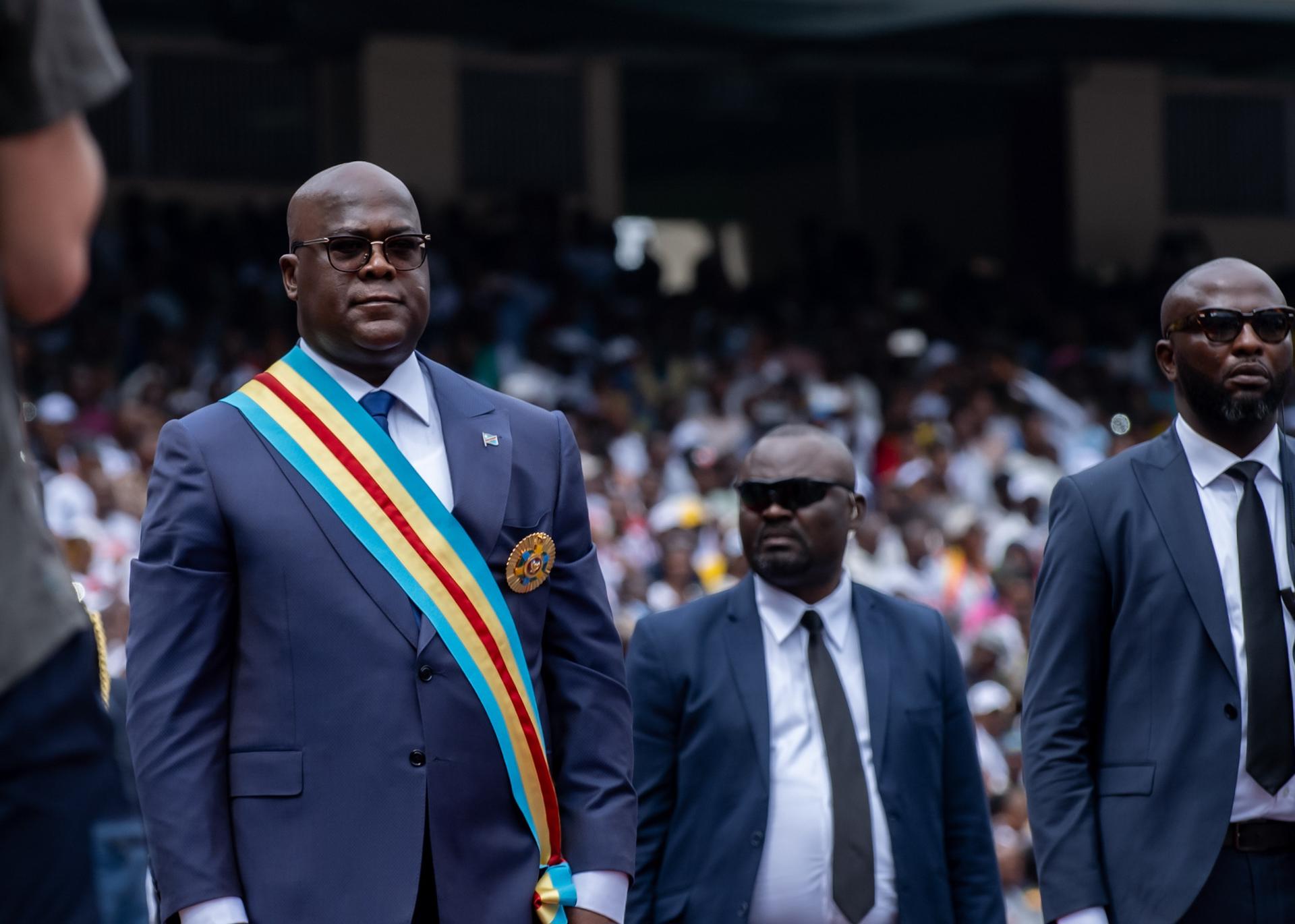 El presidente de la República Democrática del Congo (RDC), Félix Tshisekedi, este sábado en la ceremonia de investidura para un segundo mandato. EFE/EPA/CHRIS MILOSI