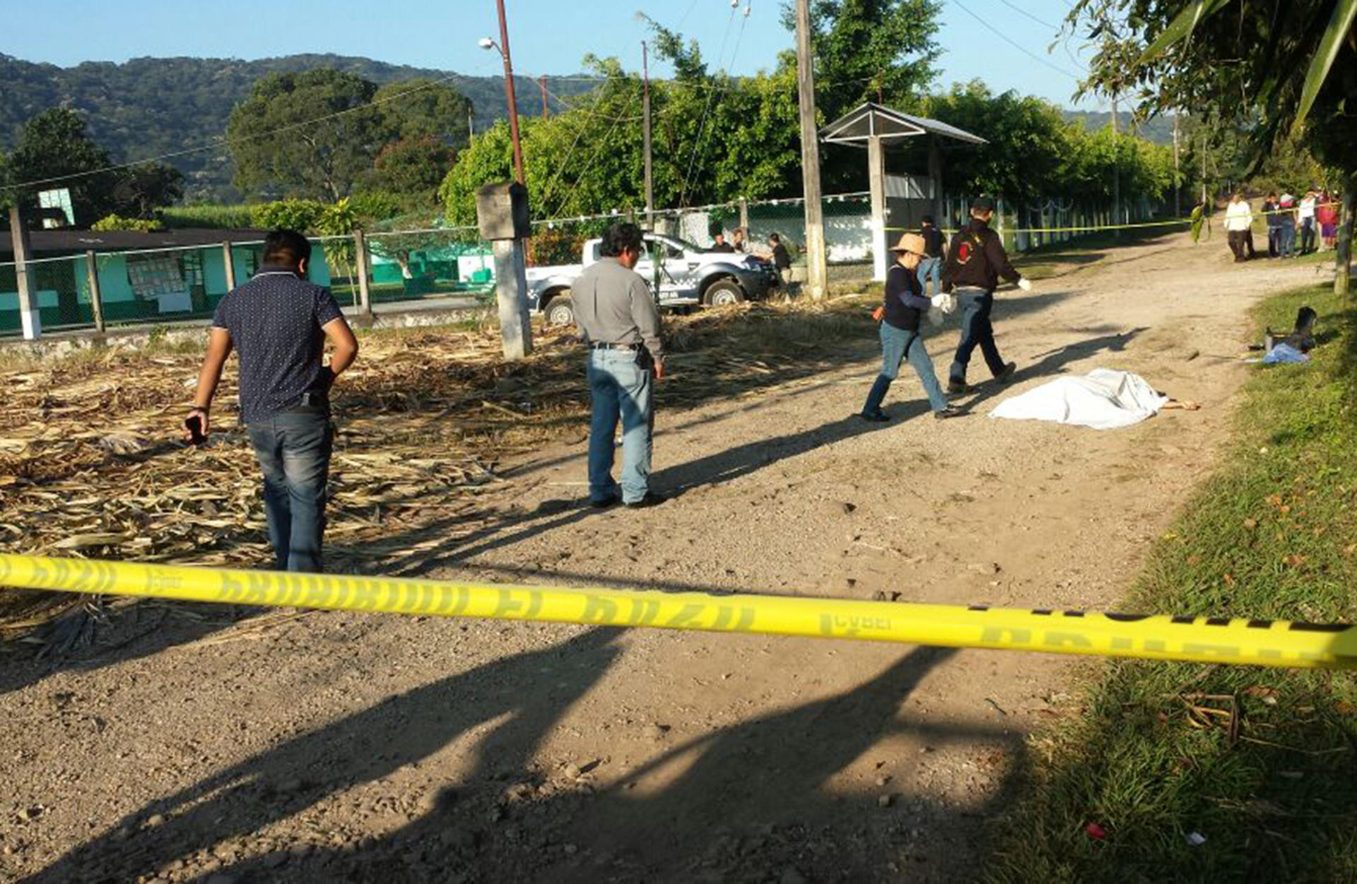 Fotografía de archivo de un grupo de peritos ministeriales que inspeccionan el sitio donde una persona fue asesinada en el estado de Veracruz (México). EFE/Patricia Morales