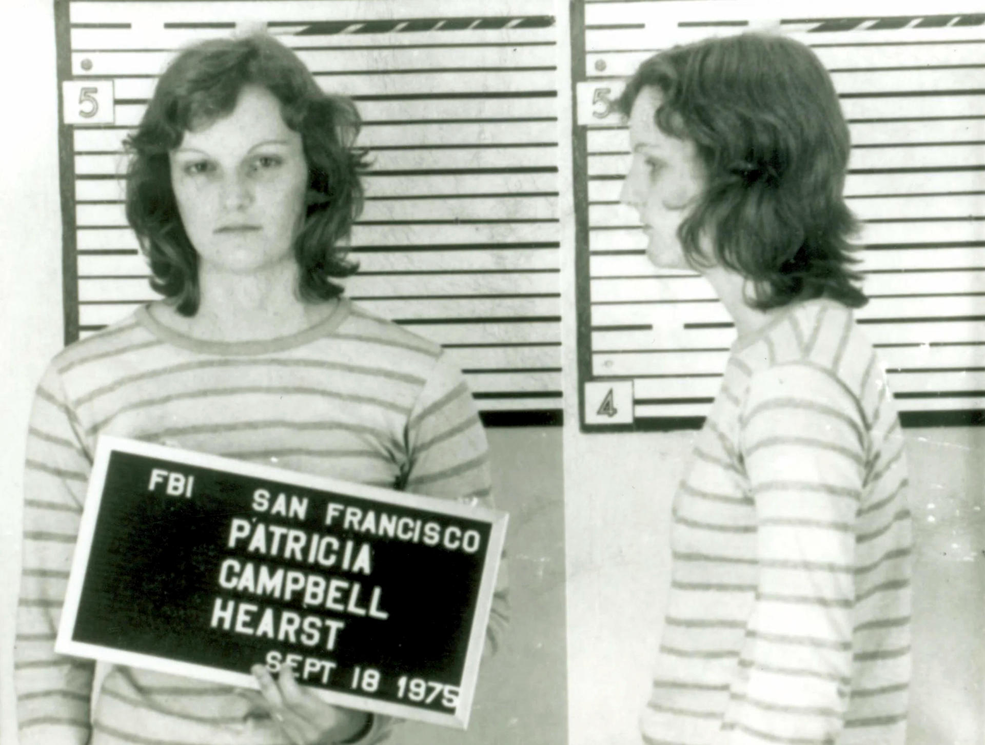 Fotografía divulgada por el FBI donde se muestra una composición de dos fotografías de registro policial de Patricia Campbell Hearst tras su arresto el 18 de septiembre de 1975 en San Francisco, California (EE.UU.). EFE/FBI