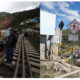 Combo de fotografías de archivo fechadas el 25 de marzo de 2023 (i) y el 6 de febrero de 2024 (d) que muestra la carrilera de un tren al paso por la población de Alausí (Ecuador). EFE/ José Jácome
