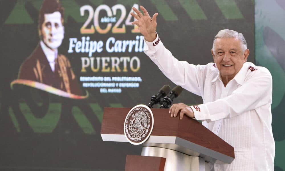 Fotografía cedida este jueves por la presidencia de México, del mandatario mexicano, Andrés Manuel López Obrador, durante una rueda de prensa, en la ciudad de Matamoros en Tamaulipas (México). EFE/Presidencia de México/SOLO USO EDITORIAL/SOLO DISPONIBLE PARA ILUSTRAR LA NOTICIA QUE ACOMPAÑA(CRÉDITO OBLIGATORIO)