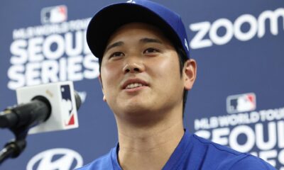 El japonés Shohei Ohtani de Los Angeles Dodgers, durante una rueda de prensa en Seúl. EFE/EPA/YONHAP SOUTH KOREA OUT