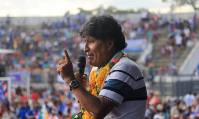 El expresidente de Bolivia (2006-2019) Evo Morales participa en un acto por los 29 años del gobernante MAS, este 30 de marzo de 2024 en Yapacaní. EFE/Juan Carlos Torrejón