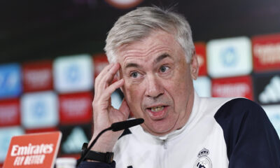El entrenador del Real Madrid, Carlo Ancelotti, durante una rueda de prensa. EFE/ Rodrigo Jimenez