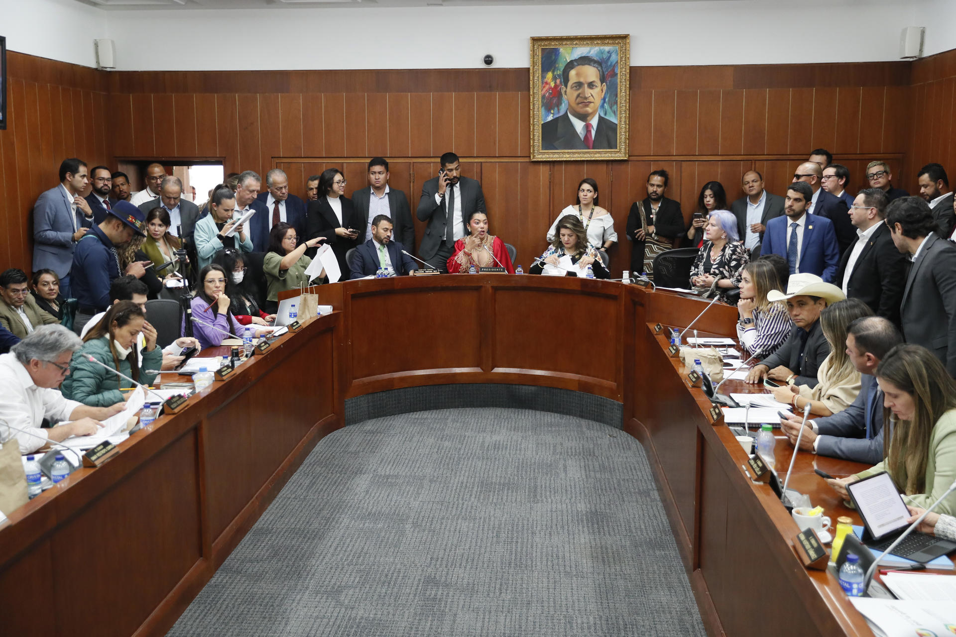 La presidenta de la Comisión Séptima del Senado, Martha Isabel Peralta Epieyu (c), habla este miércoles durante un debate en la sala de la Comisión, en Bogotá (Colombia). EFE/Carlos Ortega