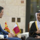 El presidente del Gobierno español, Pedro Sánchez, mantiene una reunión con el primer ministro y ministro de Asuntos Exteriores de Catar, Mohamed bin Abdulrahman al Zani, en Doha. EFE/Borja Puig de la Bellacasa/POOL Moncloa