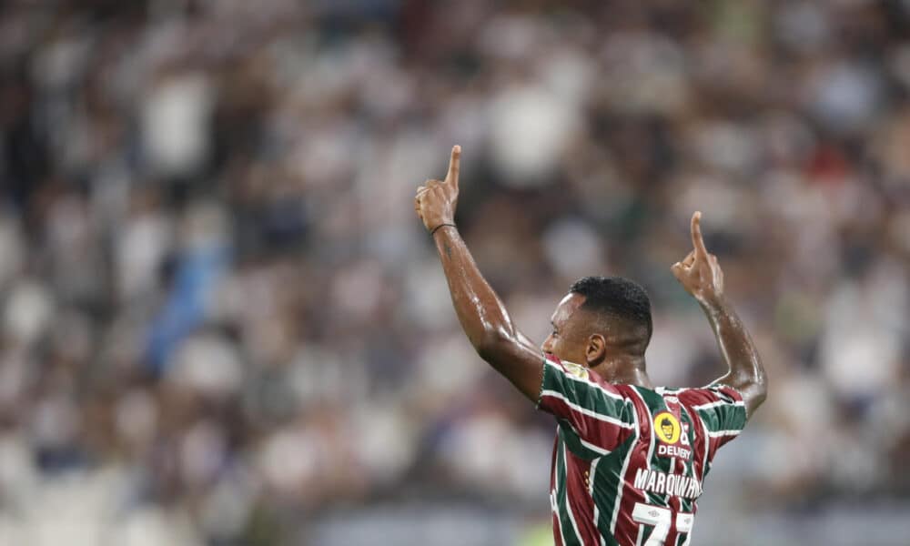 Marquinhos de Fluminense celebra un gol en un partido de la fase de grupos de la Copa Libertadores. EFE/ Paolo Aguilar