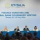 El ministro de Economía italiano, Giancarlo Giorgettitresa ((2d) y el gobernador del Banco de Italia,Fabio Panetta (2i) durante la rueda de prensa este sabado en la reunión de ministros de Finanzas del G7 en la lacalidad italiana de Stresa. EFE/EPA/JESSICA PASQUALON