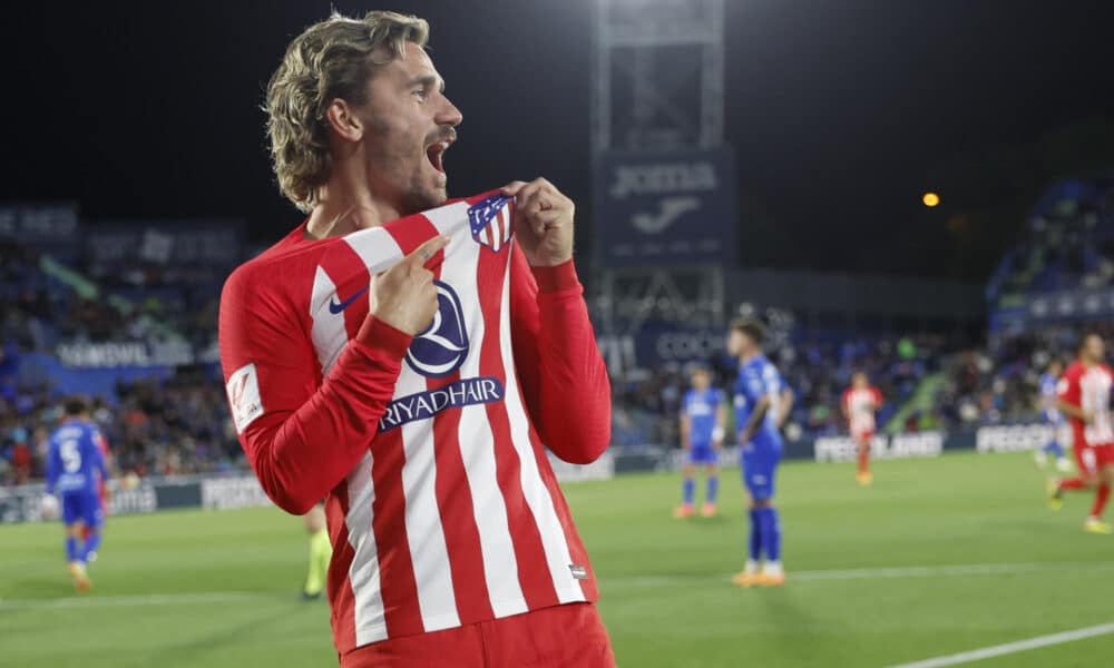 Griezmann celebra uno de sus goles en el último partido ante el Getafe. EFE / Mariscal