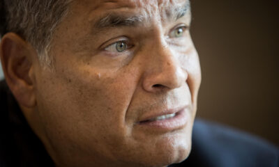 El expresidente ecuatoriano Rafael Correa habla durante una entrevista con EFE este 25 de junio de 2024 en Caracas (Venezuela). EFE/ Miguel Gutierrez