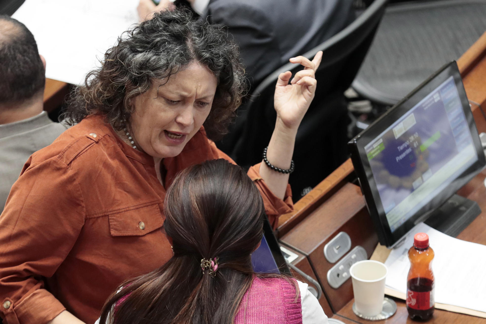 La senadora Angelica Lozano asiste a un debate en el Congreso de Colombia este jueves, en Bogotá (Colombia). EFE/ Carlos Ortega