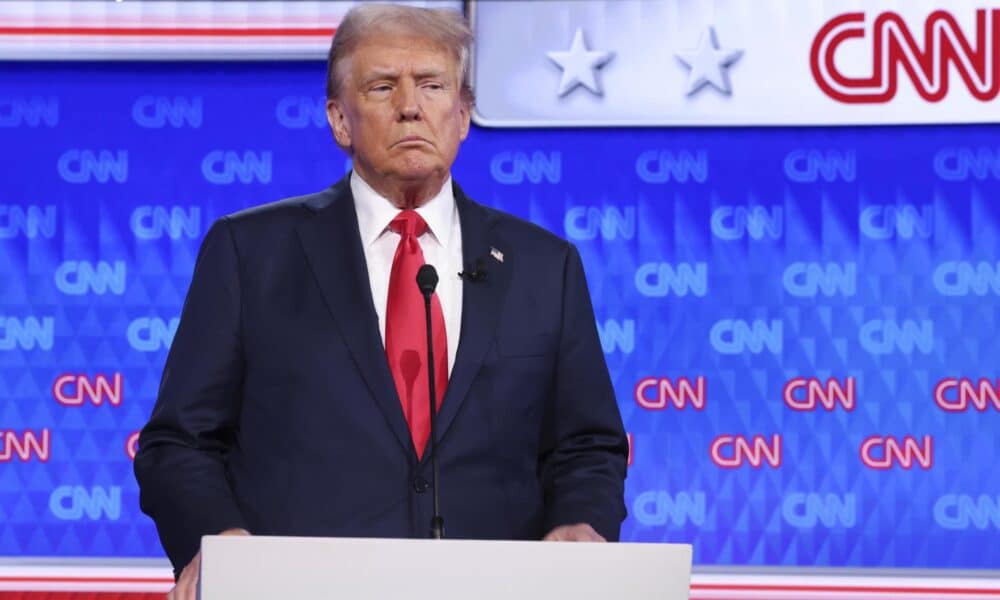 El expresidente de EE.UU., Donald J. Trump durante el debate presidencial en Atlanta (EE.UU.). EFE/EPA/MICHAEL REYNOLDS