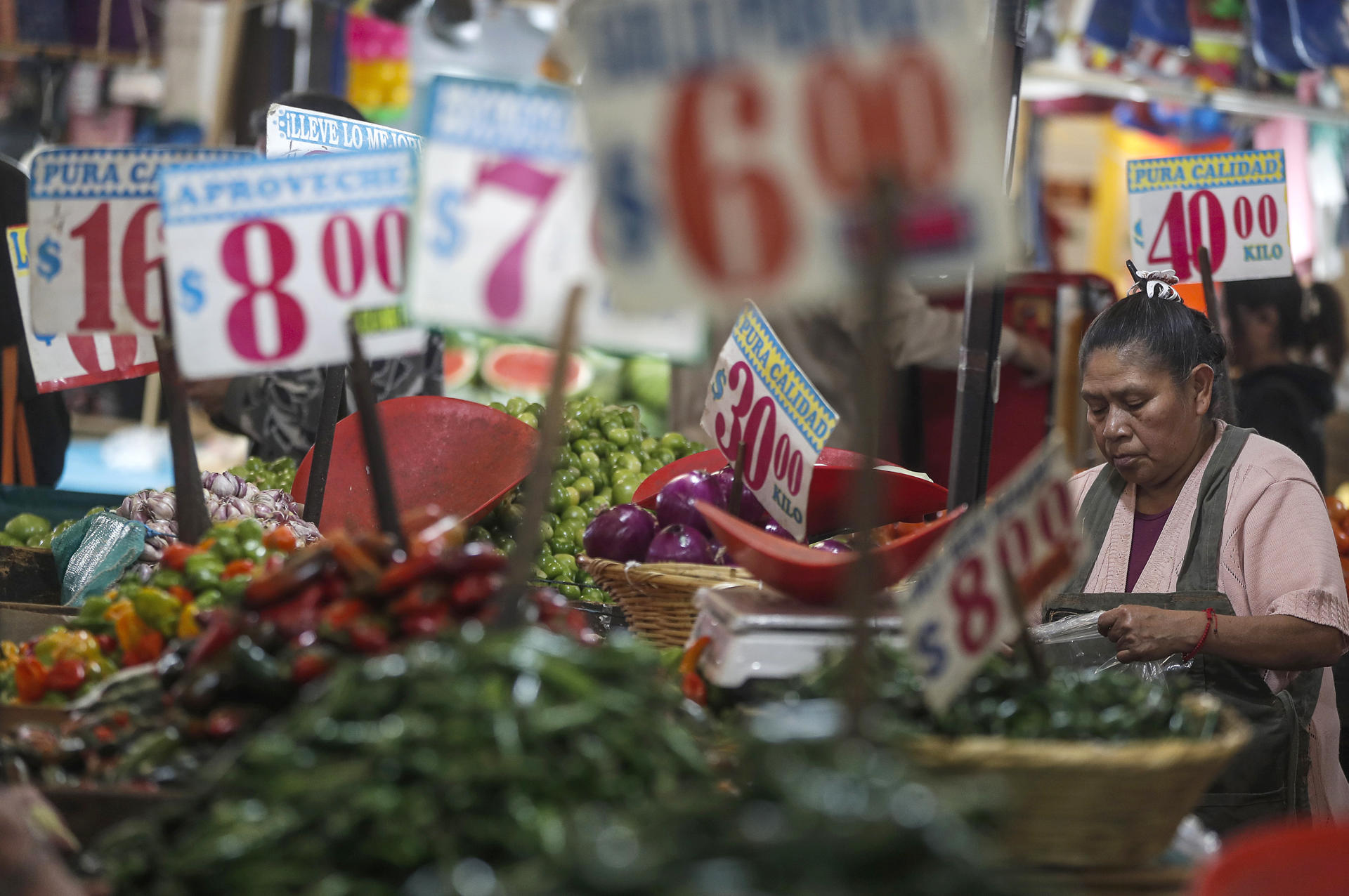 Una persona ofrece sus productos en el mercado de Jamaica de la Ciudad de México (México). Imagen de archivo. EFE/Isaac Esquivel