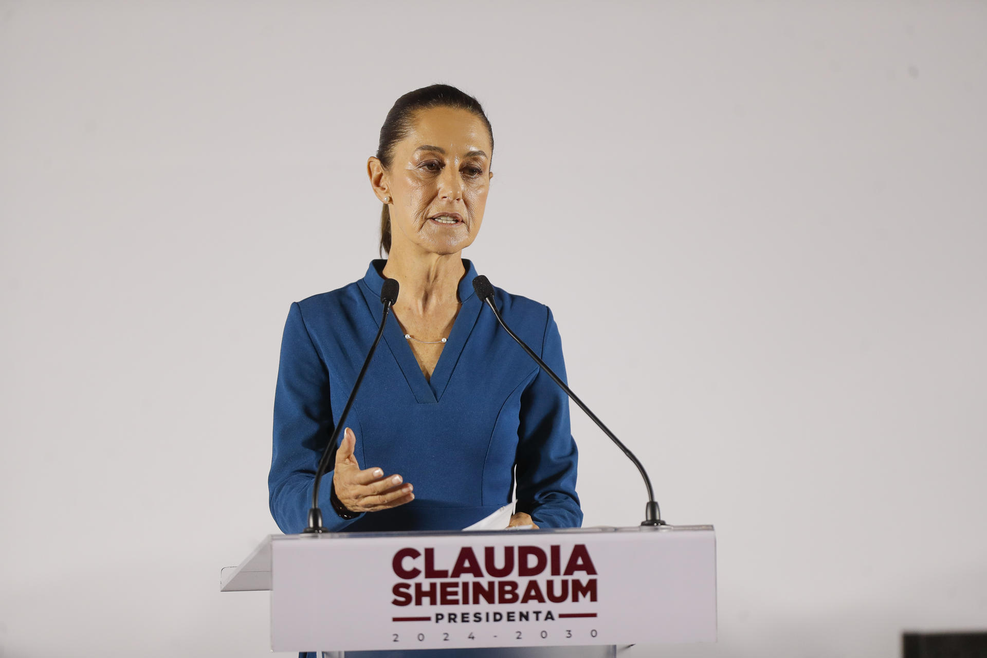 La presidenta electa de México, Claudia Sheinbaum, habla durante la presentación de parte de su gabinete de Gobierno, en el Museo de Economía en Ciudad de México (México). Imagen de archivo. EFE/ Isaac Esquivel
