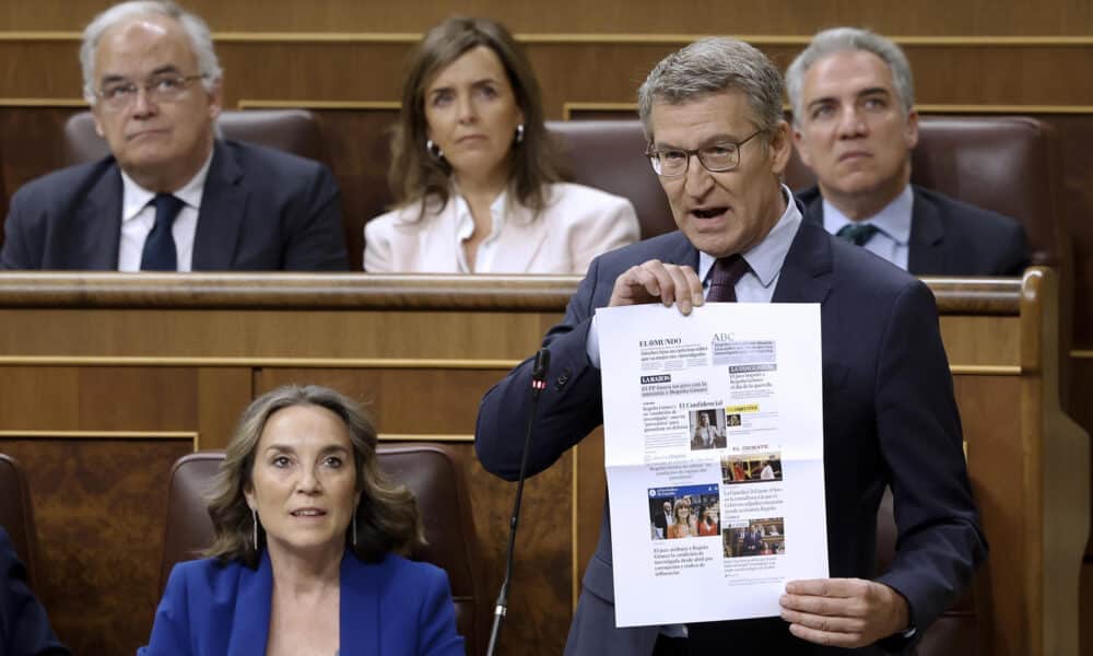 MADRID, 29/05/2024.-  El líder del PP. Alberto Núñez Feijóo, interviene en la sesión de control al Ejecutivo en el Congreso. EFE/ Mariscal