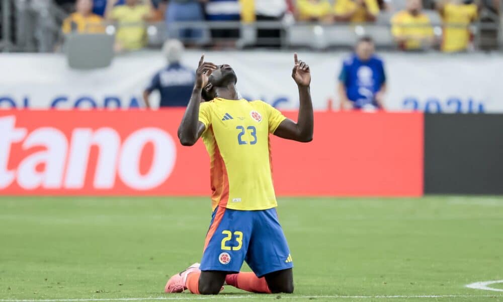 Davinson Sanchez de Colombia reacciona luego de derrotar a Costa Rica en la Copa América. EFE/EPA/JUAN G. MABANGLO