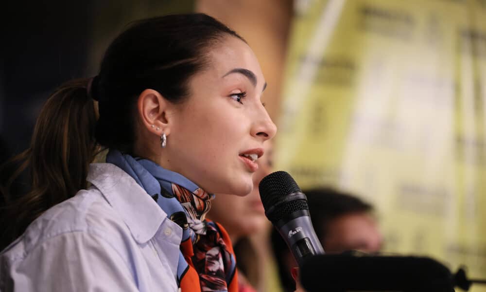 La actriz argentina Thelma Fardín participa de una rueda de prensa este lunes en Buenos Aires (Argentina). EFE/ Stringer