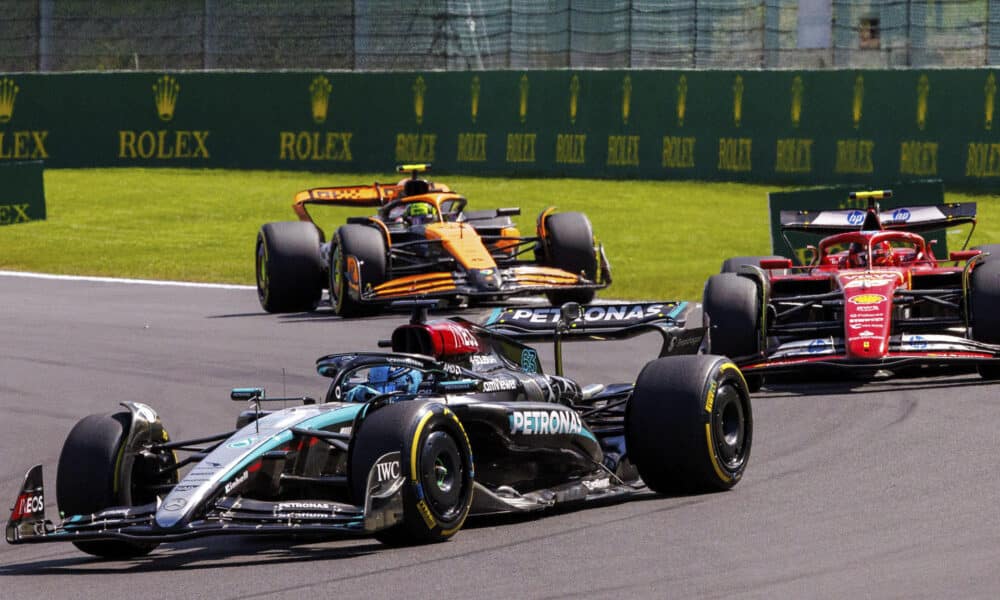 El piloto de Mercedes George Russell en acción durante el Gran premio de Bélgica que se ha celebrado en el ciruito de Spa-Francorchamps, Bélgica., 28 July 2024. EPA-EFE/OLIVIER MATTHYS