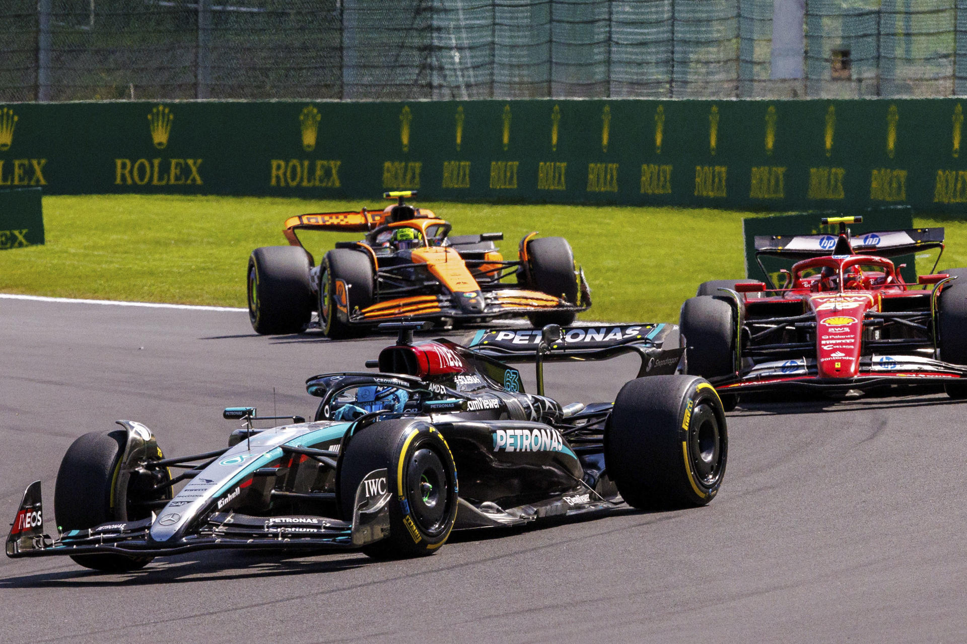 El piloto de Mercedes George Russell en acción durante el Gran premio de Bélgica que se ha celebrado en el ciruito de Spa-Francorchamps, Bélgica., 28 July 2024. EPA-EFE/OLIVIER MATTHYS