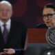 La Secretaría de Seguridad y Protección Ciudadana (SSPC), Rosa Icela Rodríguez, habla durante la rueda de prensa matutina del presidente de México, Andrés Manuel López Obrador, en Palacio Nacional, este viernes, en Ciudad de México (México). EFE/ Mario Guzmán