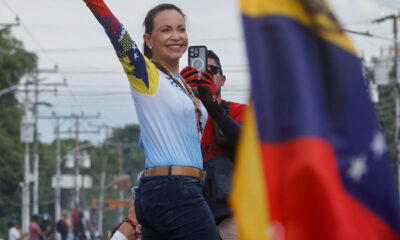 La líder opositora venezolana María Corina Machado participa este 17 de julio de 2024 de un recorrido político en Guanare, estado Portuguesa (Venezuela). EFE/ Miguel Gutiérrez