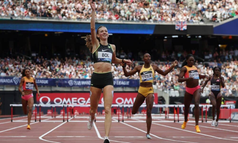 Femke Bol festeja su triunfo. EFE/EPA/ANDY RAIN