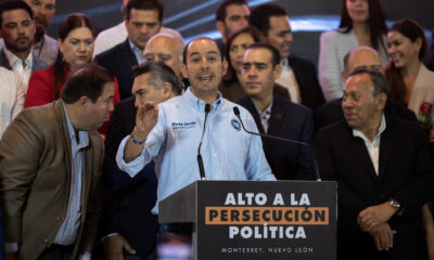El dirigente nacional del Partido Acción Nacional (PAN), Marko Cortés (c) habla durante una conferencia de prensa. Imagen de archivo. EFE/Miguel Sierra