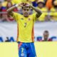 Luis Díaz de Colombia reacciona luego de anotar un gol contra Panamá en la Copa América 2024. EFE/EPA/JUAN G. MABANGLO