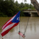 Fotografía de una bandera puertorriqueña y un columpio colgados de un árbol durante el paso del huracán Ernesto, en la desembocadura del río Hernández, el miércoles en Loiza, Puerto Rico. EFE/Thais Llorca