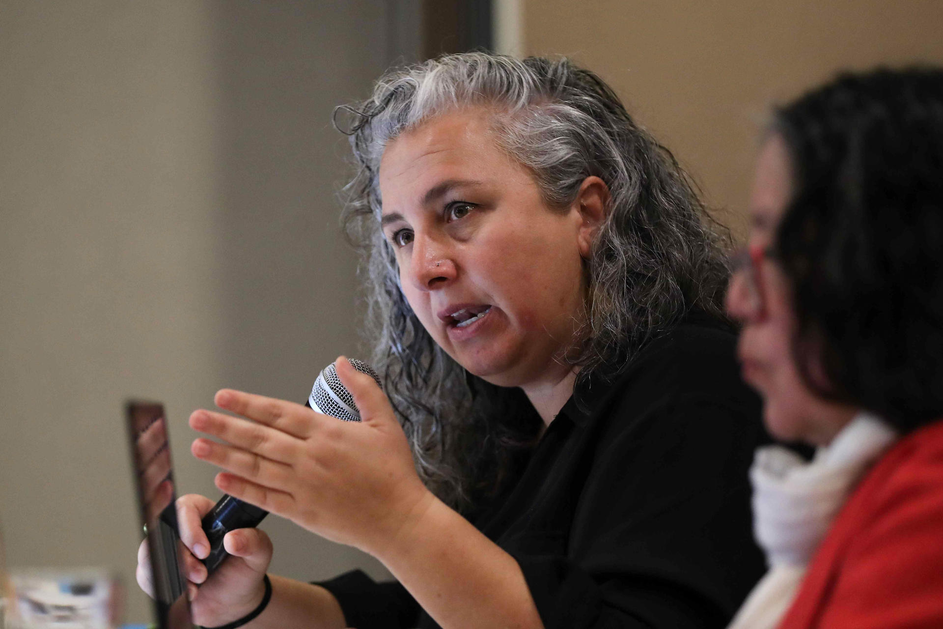 La directora de OXFAM en Perú, Alejandra Alayza, habla durante la presentación de la Encuesta Nacional de Percepción de Desigualdades, este miércoles en Lima (Perú). EFE/ Paolo Aguilar