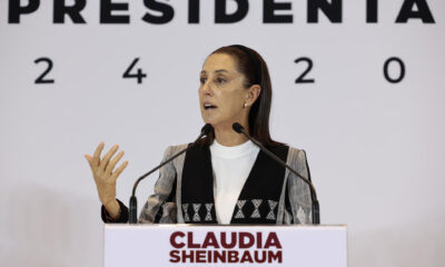 La presidenta electa de México, Claudia Sheinbaum, habla durante una conferencia de prensa este lunes en Ciudad de México (México). EFE/José Méndez