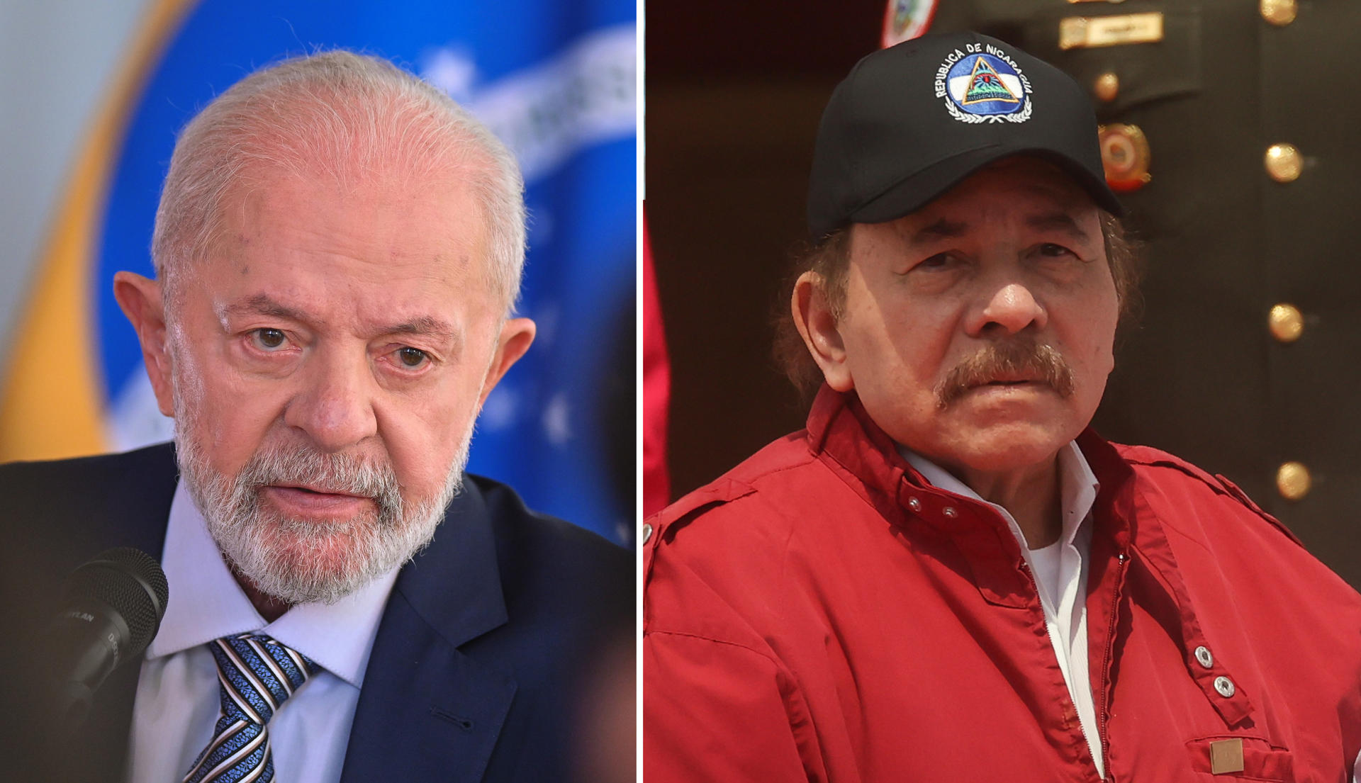 Combo de fotografías del presidente de Brasil, Luiz Inácio Lula da Silva (i), y de su homólogo de Nicaragua, Daniel Ortega. El Gobierno de Brasil decidió este jueves expulsar a la embajadora de Nicaragua, Fulvia Castro, en "reciprocidad" a una medida similar adoptada por las autoridades de Managua con el representante brasileño, confirmaron a EFE fuentes oficiales. La decisión fue anunciada después de que el Gobierno de Daniel Ortega formalizara la expulsión del embajador brasileño, Breno Souza da Costa, justificada con la ausencia del diplomático, el pasado 19 de julio, en los actos conmemorativos del 45 aniversario de la revolución sandinista. EFE/ Andre Borges/Miguel Gutiérrez