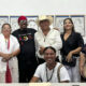 Representantes de los pueblos originarios Yoreme-Mayo, Yaquis, Tohono O’odham, Cucapá y Comca’ac Seri, posan en rueda de prensa en Hermosillo, estado de Sonora (México). EFE/ Daniel Sánchez