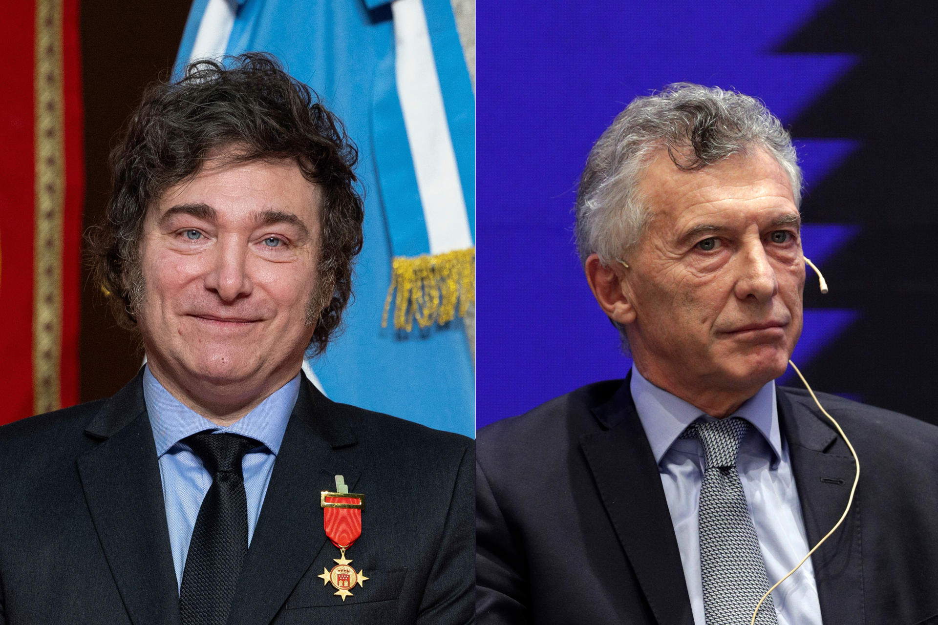 Combo de fotografías del presidente de Argentina, Javier Milei (i), y el expresidente Mauricio Macri. EFE/ Isaac Fontana/Elvis González