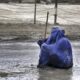 En la imagen de archivo, una mujer vestida con un burka pide lismona en una carretera de Kabul, Afganistán. EFE/Hedayatullah Amid