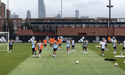 Entrenamiento del Real Madrid este viernes en Chicago, previo al clásico de este sábado en Nueva Jersey contra el Barcelona, su segundo amistoso de la gira estadounidense. EFE/ Andrea Montolivo