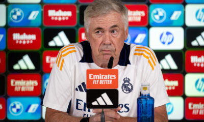 El entrenador del Real Madrid, Carlo Ancelotti, durante la rueda de prensa de este sábado en Valdebebas. EFE/ Daniel Gonzalez